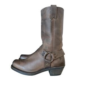 Frye Brown Leather Square Toe Mid Calf Harness Boot Size 9.5